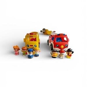 Fisher Price Little People Vehicle Lot School Bus and Fire Truck toy